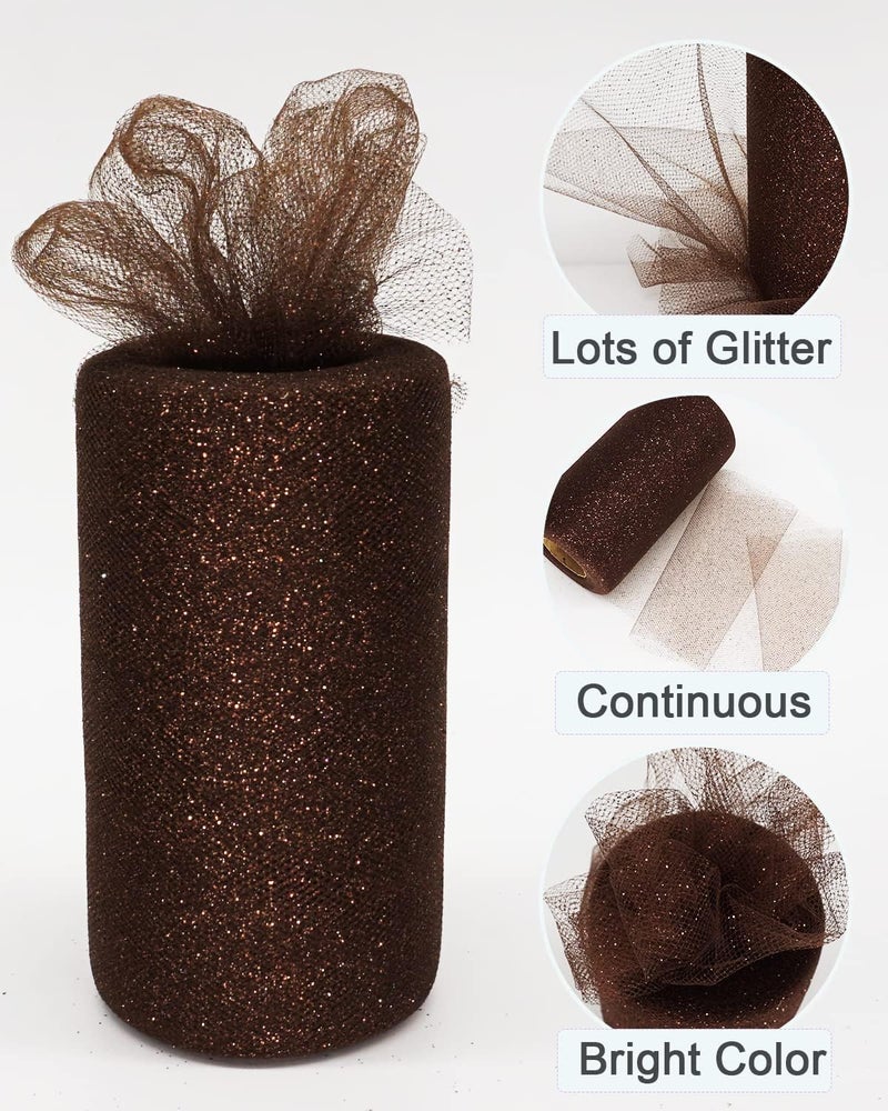 Ableme Deco Glitter Tulle Fabric Rolls, 6 Inch 50 Yards (150ft) Sparkling Spool Ribbon Sequin Netting for Tutu Skirt Gift Wrapping Wedding Party Decoration (Brown) - Image 2